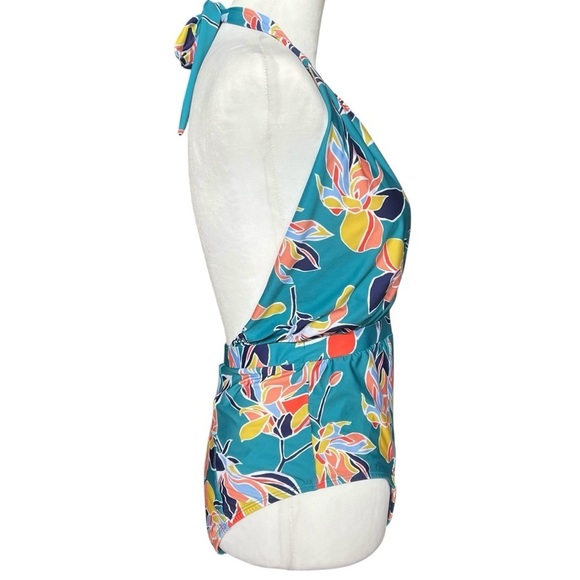 ModCloth Swimsuit Women’s Medium Teal Floral One Piece Bethany Halter Retro - Picture 3 of 14